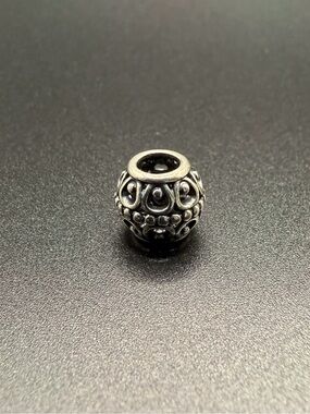 Silver Tone Openwork Swirl Dot Barrel Charm Spacer Bead European Style